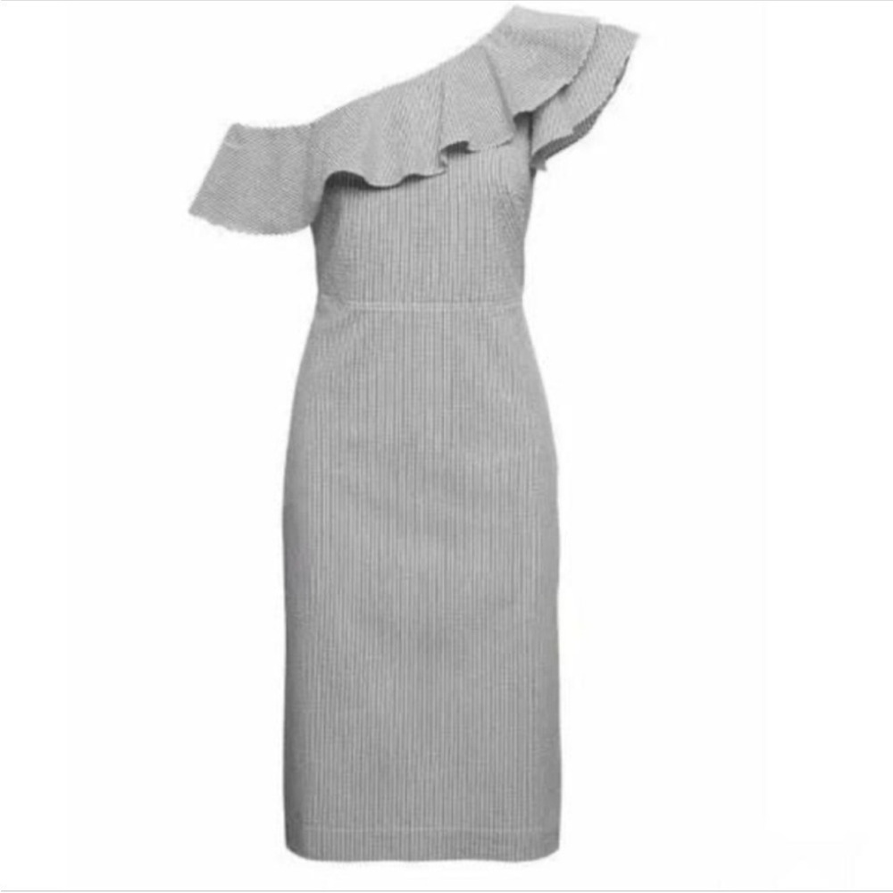 Banana Republic Factory Dresses Seersucker Striped Dress One Shoulder